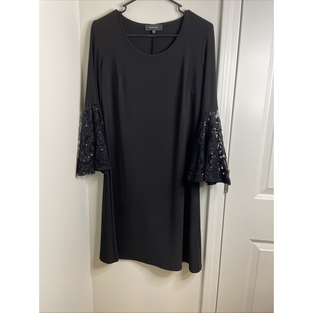 R&M Richards Dress Women's 8 Black Sequin Bell Sleeve Glam Cocktail